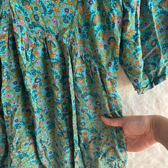 Natural Life Stella V-Neck Mini Dress Women’s XL Turquoise Ditsy Vines Bohemian - Picture 7 of 11